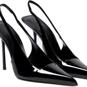 Women's Pointed Toe High Stiletto Heels Slingback Stretch Slip-on Pumps Backless Patent Leather Fashion Dress Shoes for Women