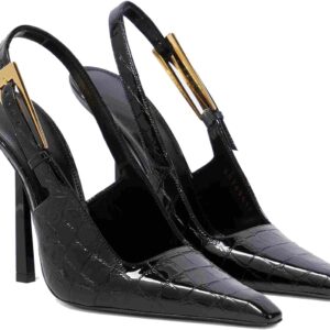 Women's Slingback Stiletto High Heels Square Toe Metal Buckle Pumps Backless Patent Leather Fashion Dress Shoes for Women