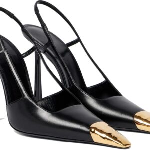 Black Slingback High Heels for Women Metal Pointed Toe Stiletto Heels Closed Toe Pumps Patent Leather Dress High Heels