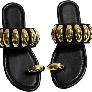 Women's Gold Metallic Flat Sandals Dressy Open Toe Flip Flops Slides Shoes