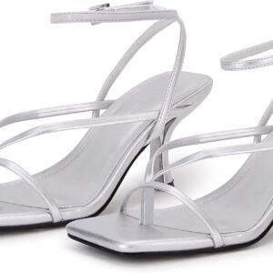 Women's lace-up high-heeled sandals, square-toe flip-flops, strappy party shoes