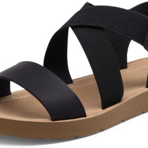 Women's Open Toe Elastic Ankle Strap Flat Summer Sandals
