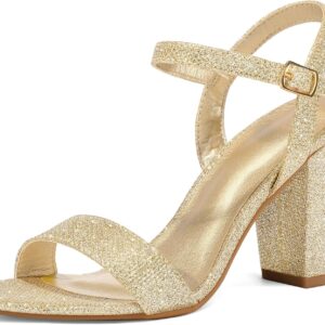 Women's 3.5-inch chunky heel open-toe ankle-strap high-heeled sandals, wedding party dress high heels